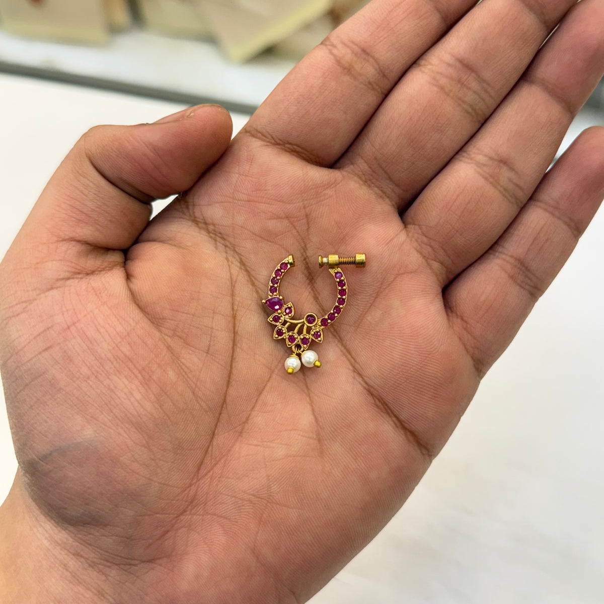 Vintage Ruby Stone Bridal Nose Ring