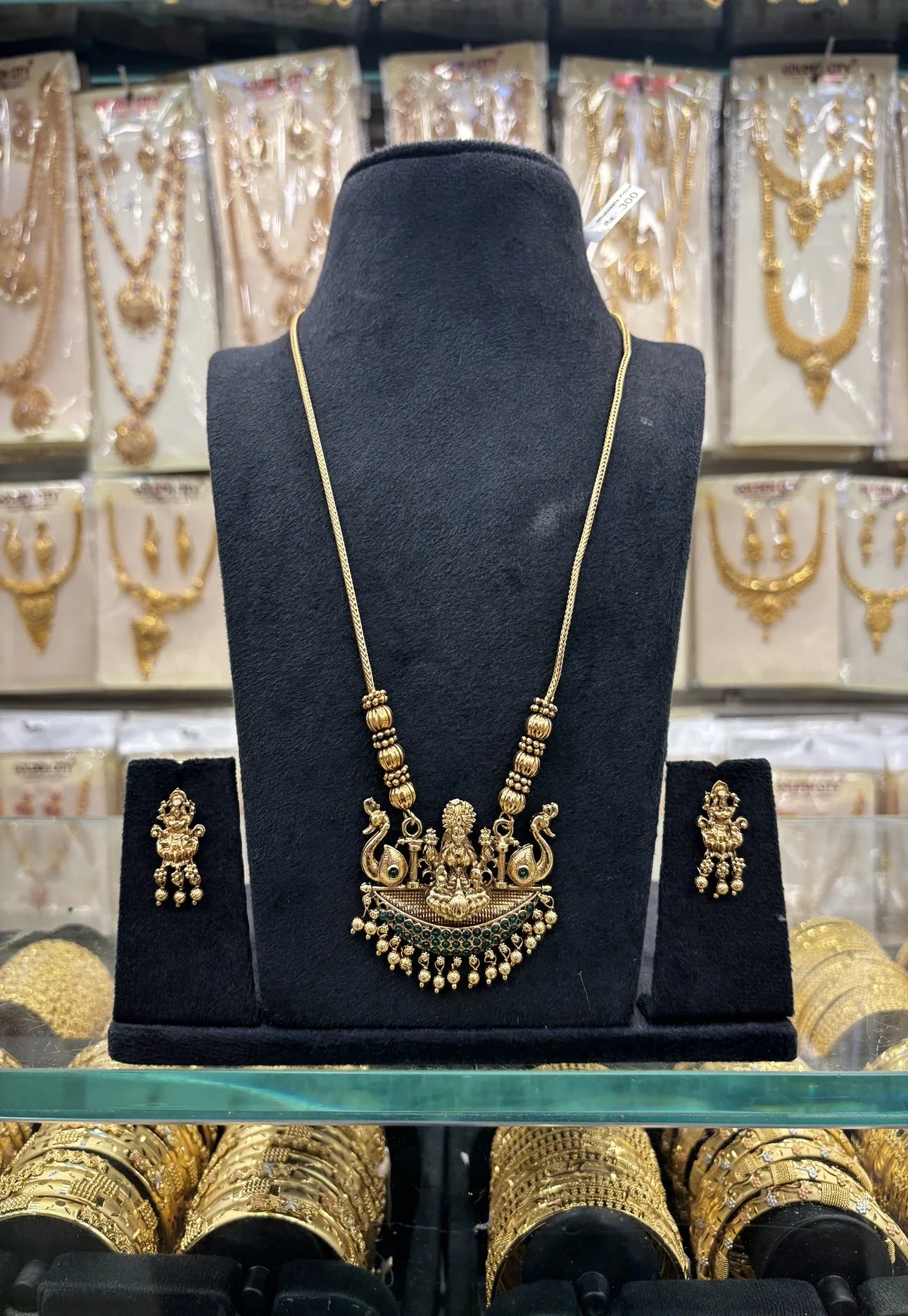 Antique Lakshmi Dollar Chain Green stone