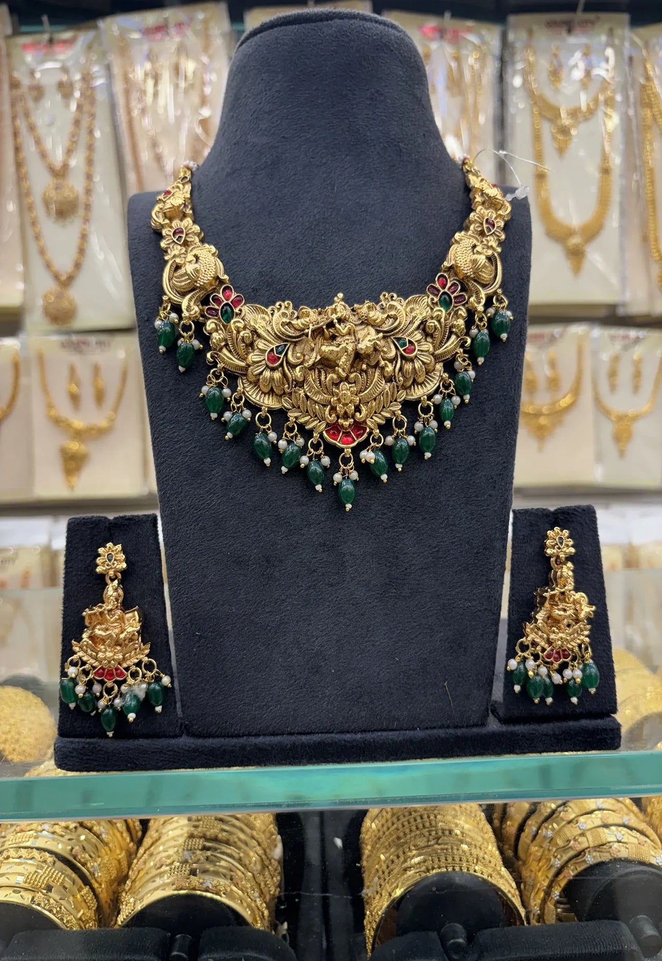 Krishna Design Green Beats Heavy Necklace