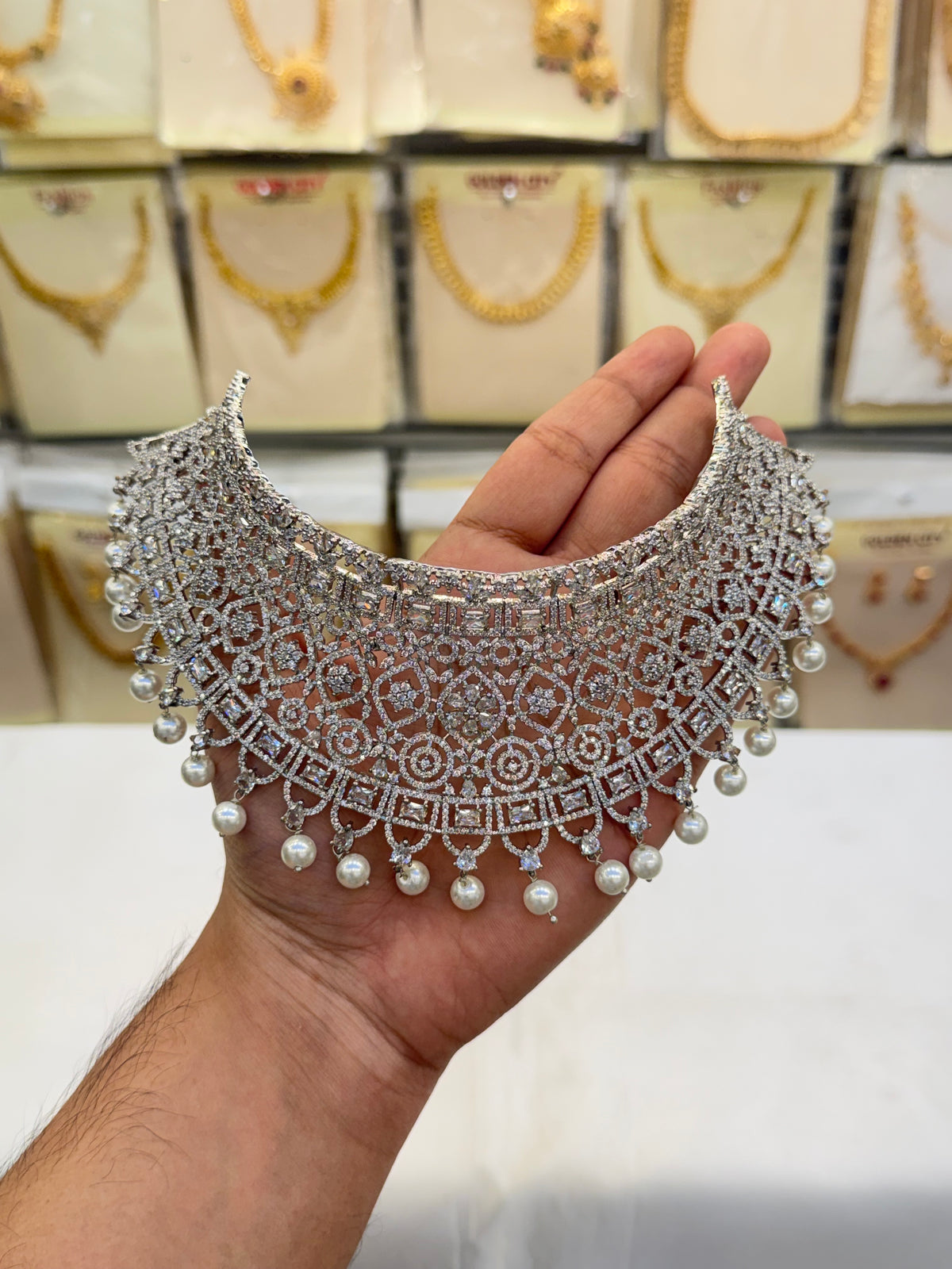 Elegant A.D Choker Set - White stone