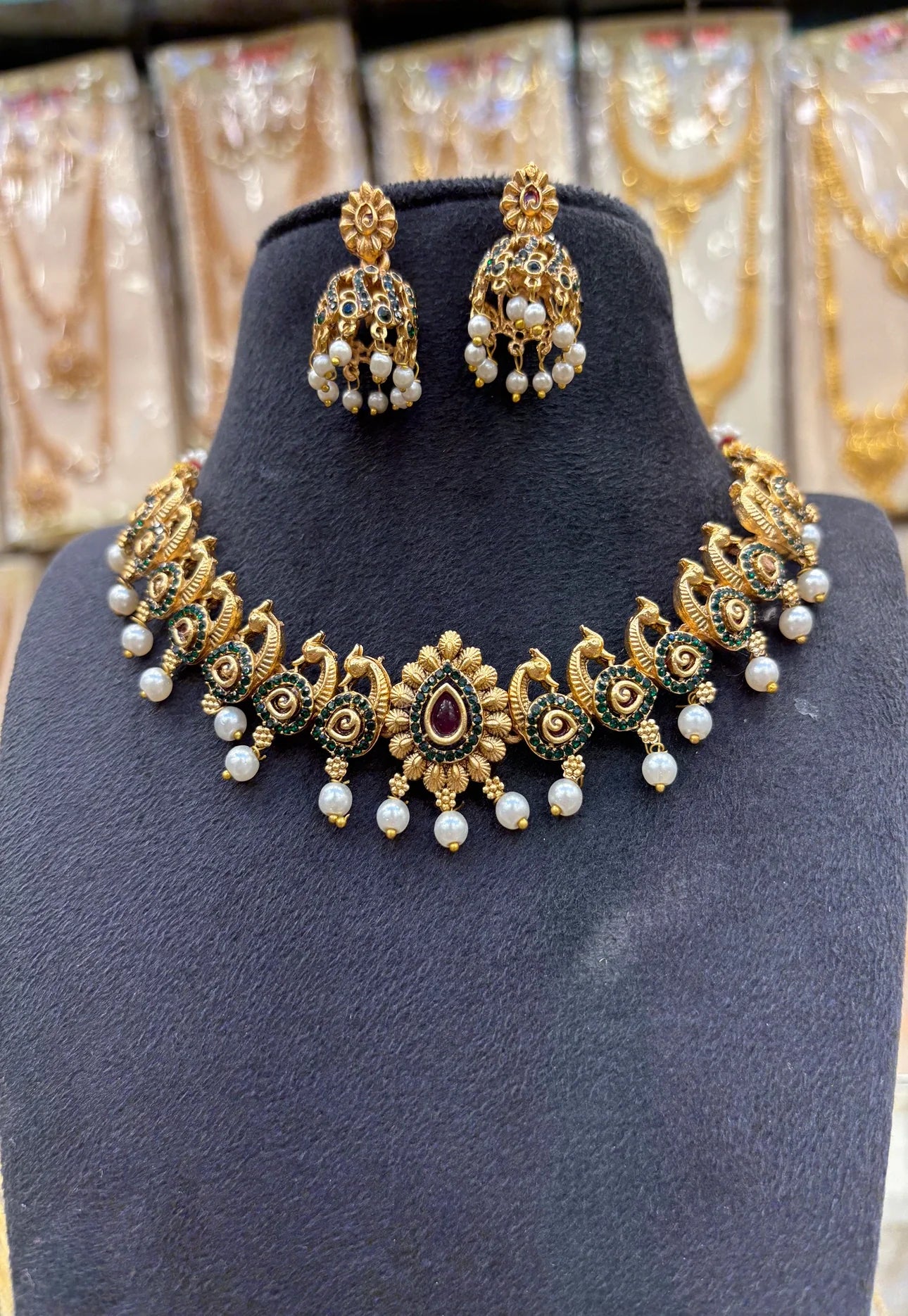 Nagas Green Stone Work Necklace