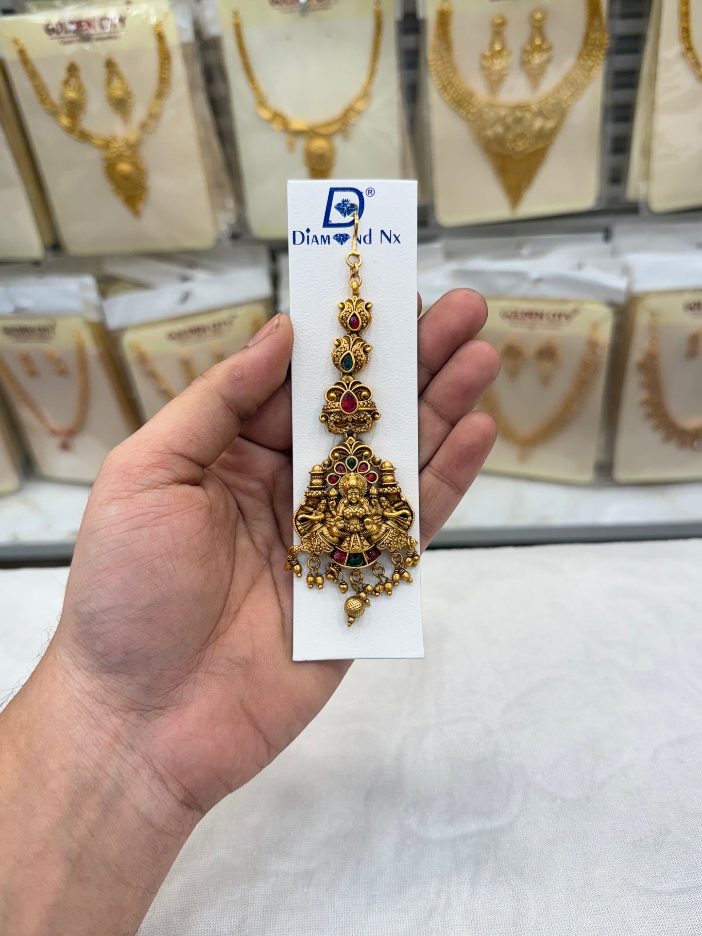 Antique work Green and Red Stone Tikka