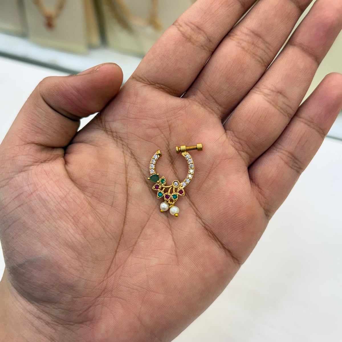 Antique Finish Ruby Nose Pin