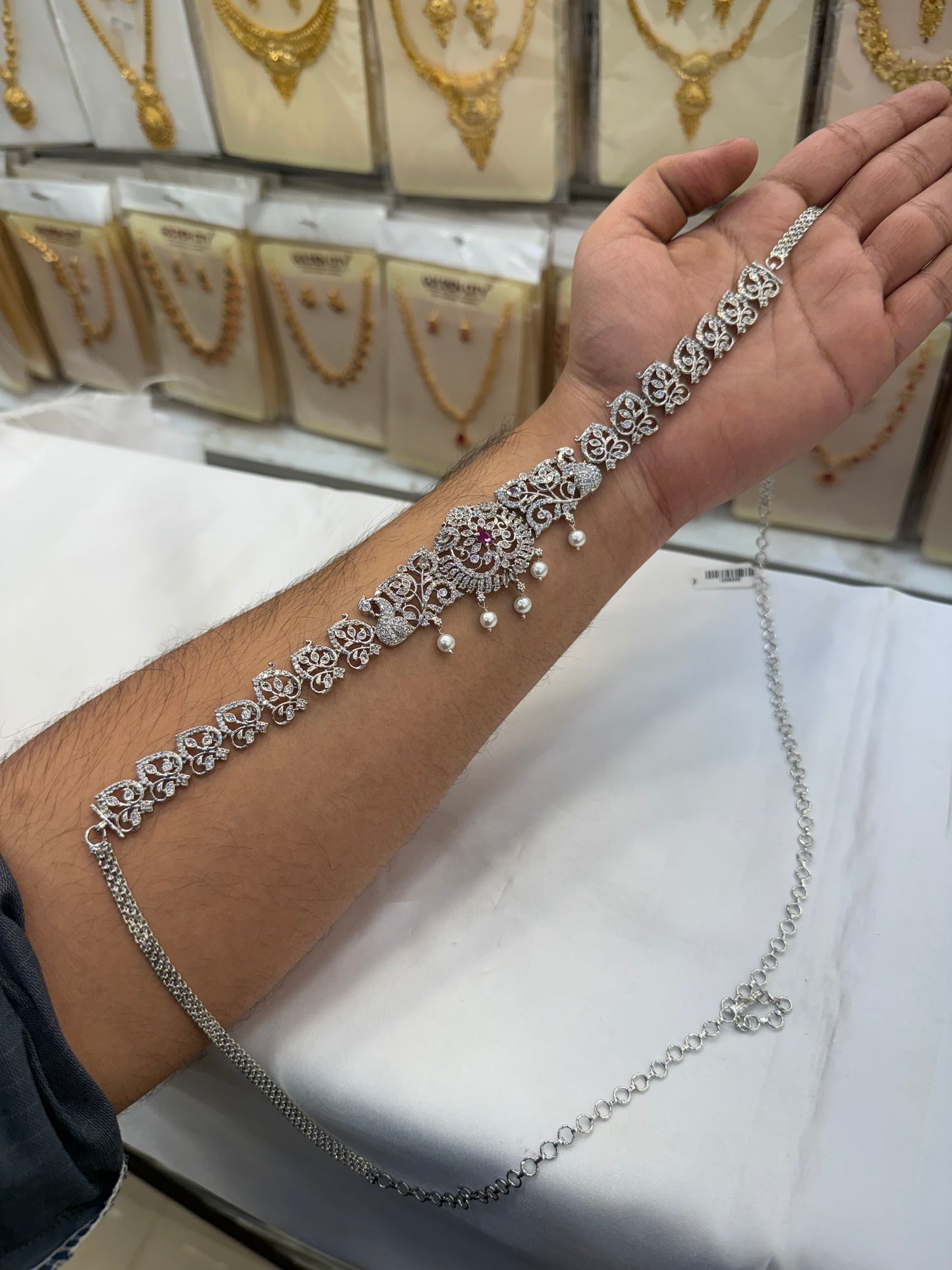 Elegant AD Pink Stone Hip Chain