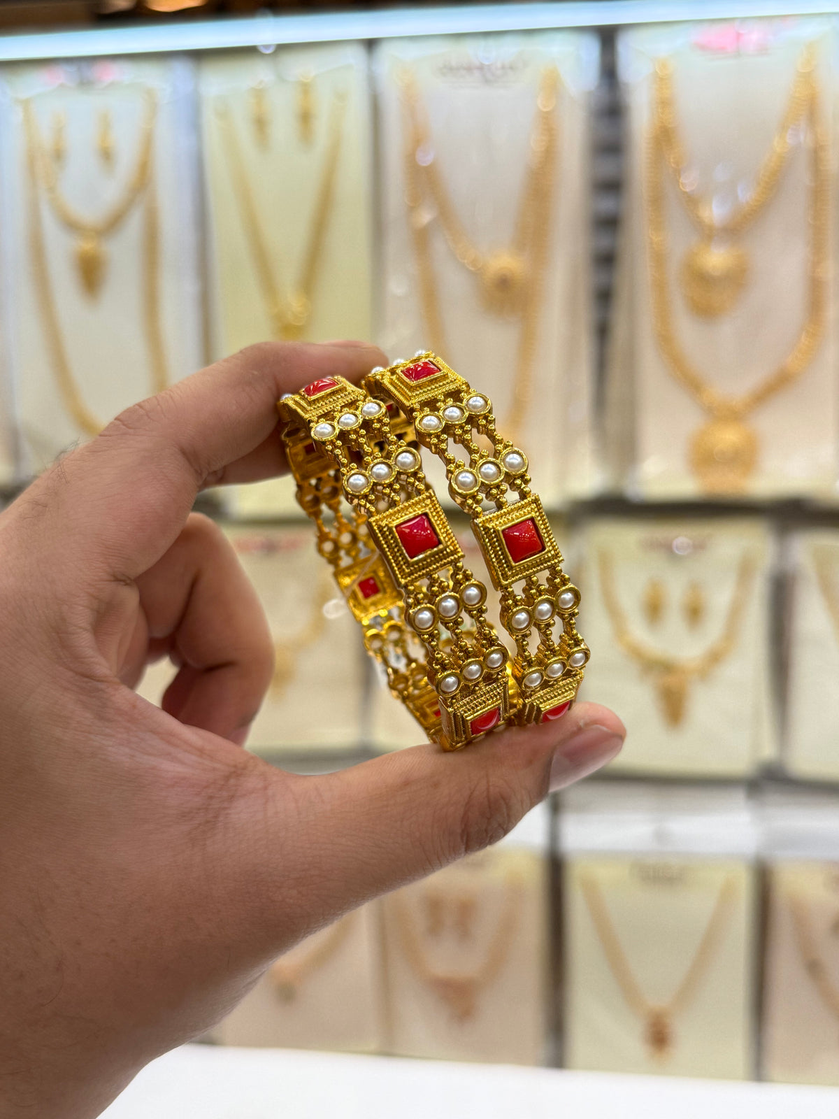 Coral Emerald Stone Bangle