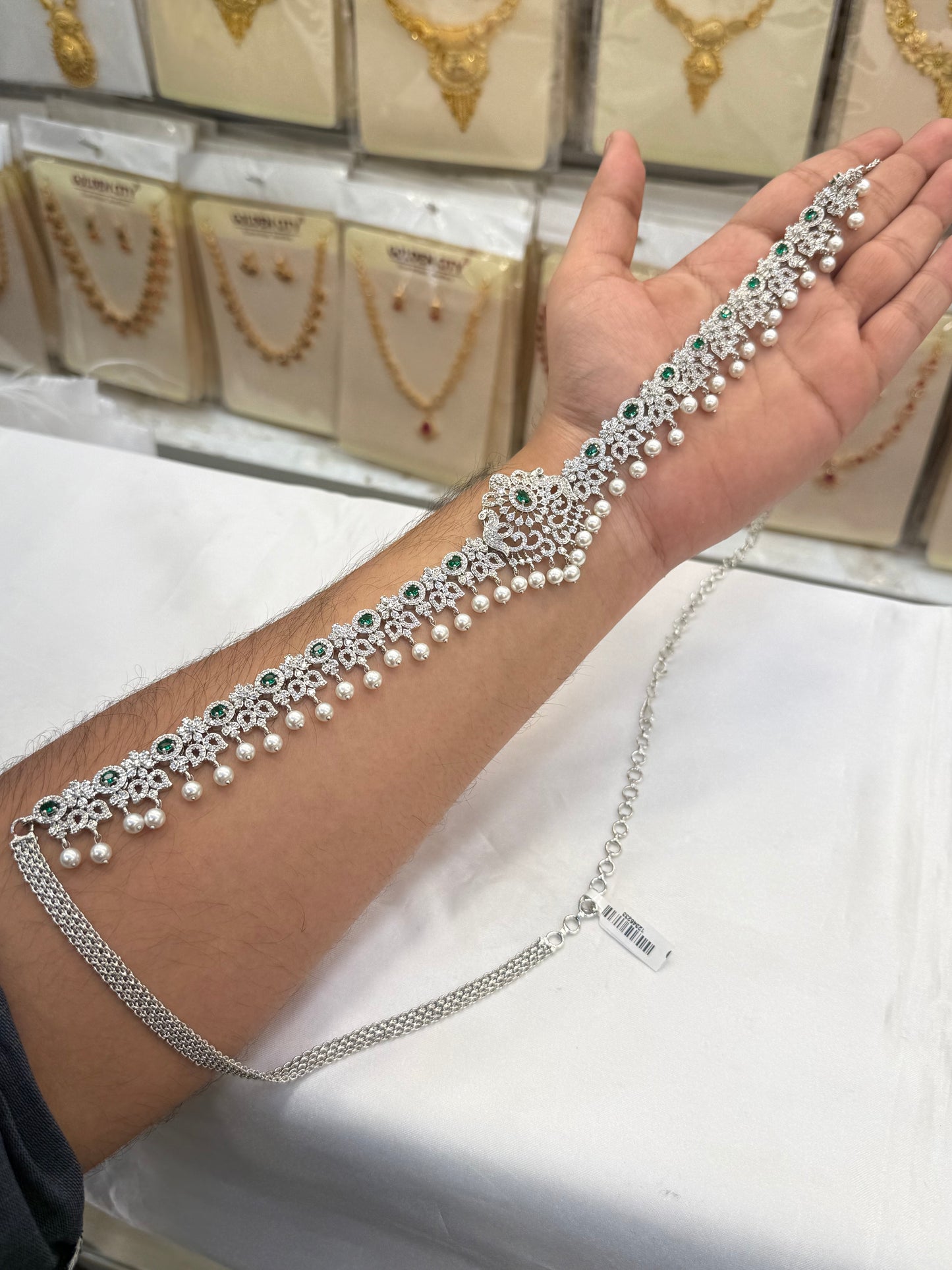 Elegant AD Green Stone Hip Chain