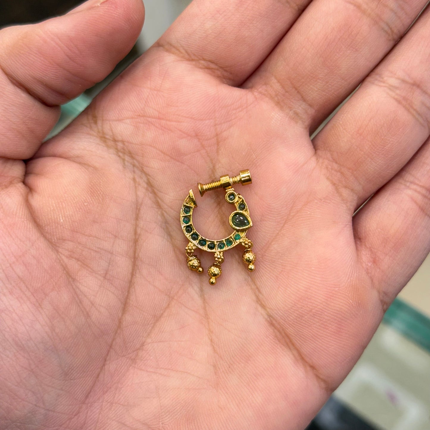Vintage Green Stone Bridal Nose Ring