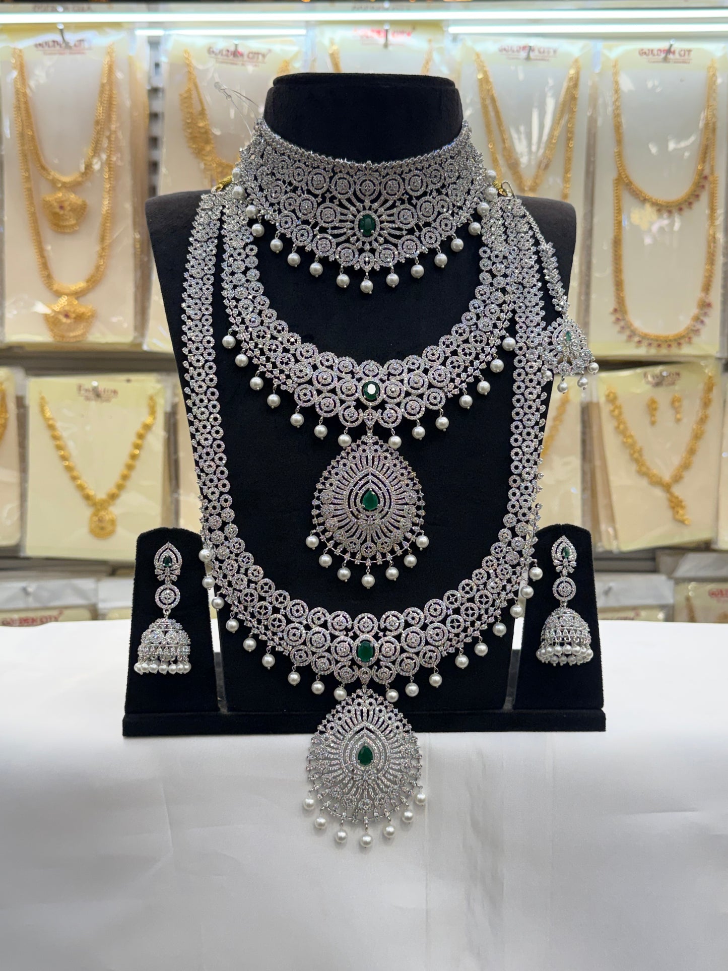 A.D Green Stone Heavy Bridal Set