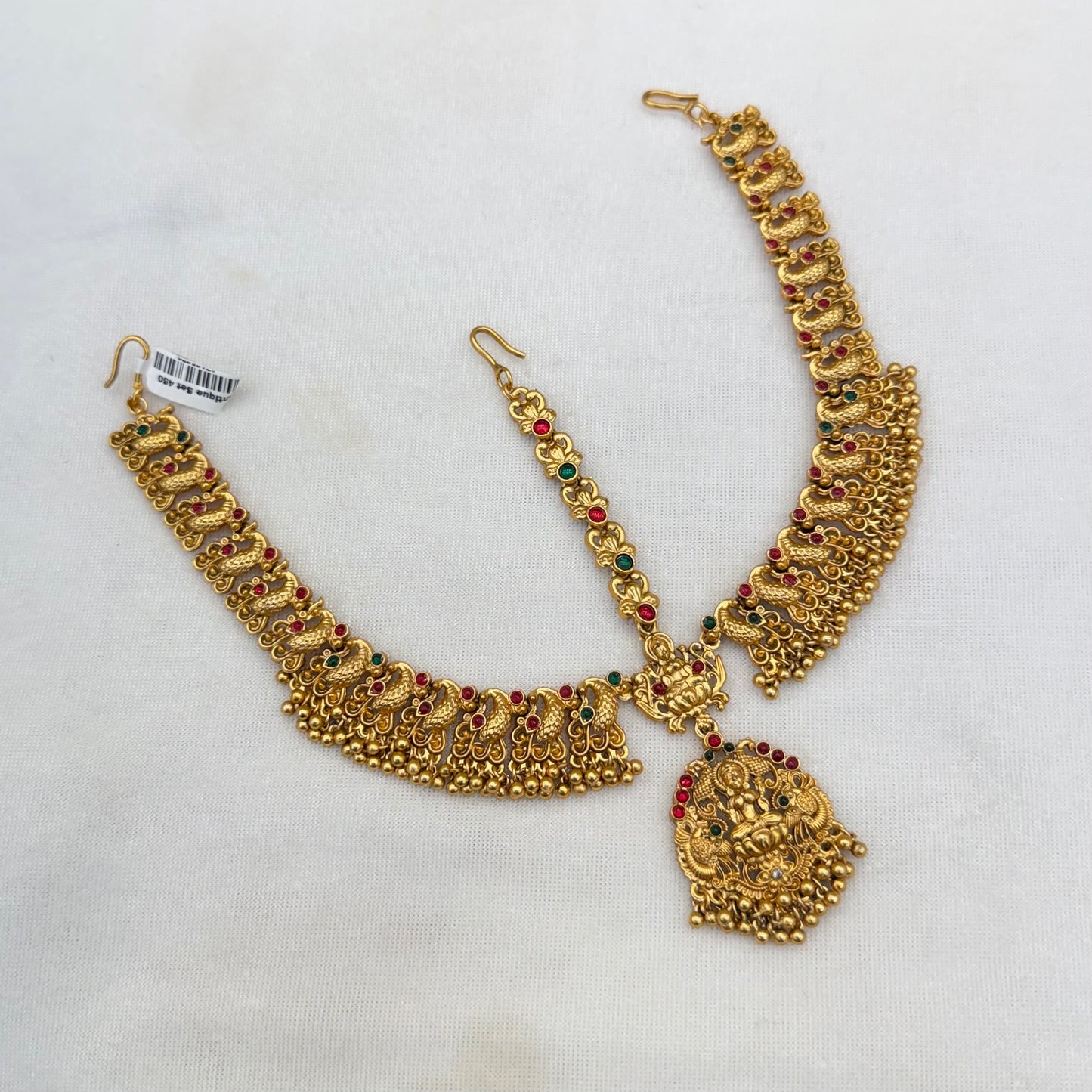 Lakshmi and peacock Beats work Three Layer Tikka