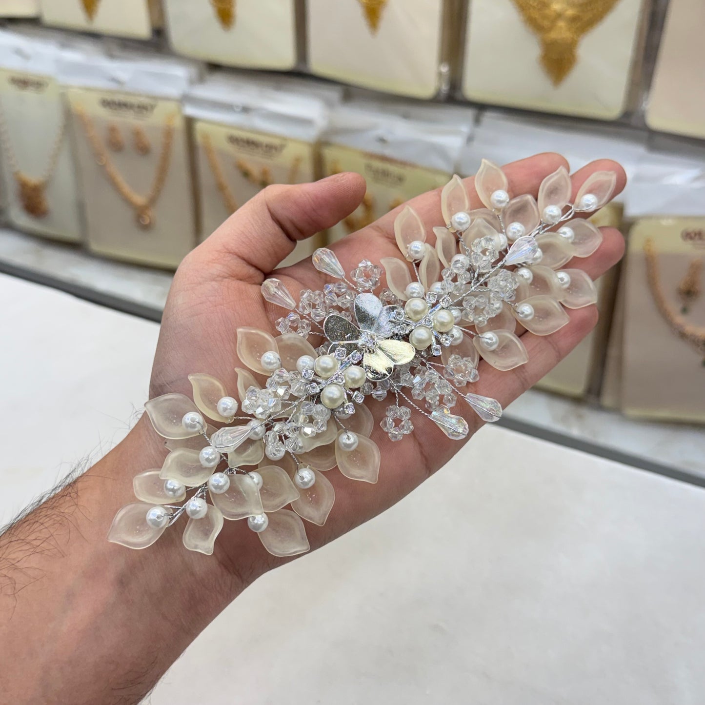 Cream Gold Crystal Hair Accessories