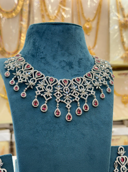 Diamond Look AD Red Stone Choker