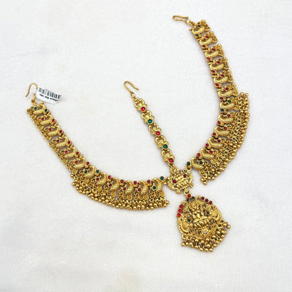 Lakshmi and peacock Beats work Three Layer Tikka