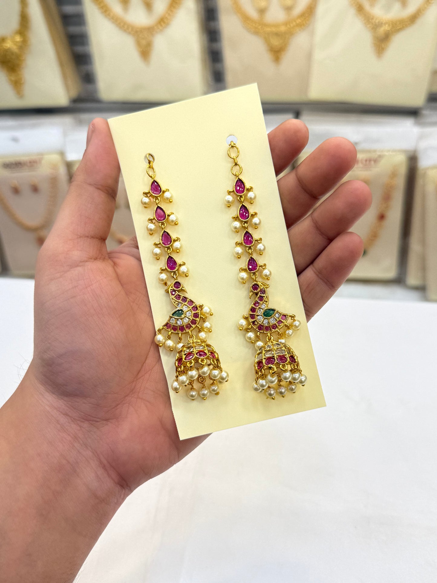 Peacock Sparkling AD Stone Jumki Set