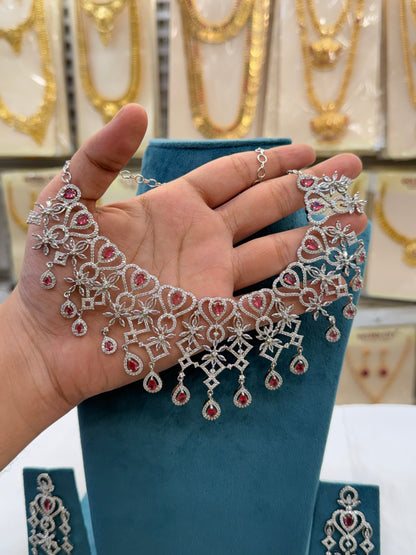 Diamond Look AD Red Stone Choker