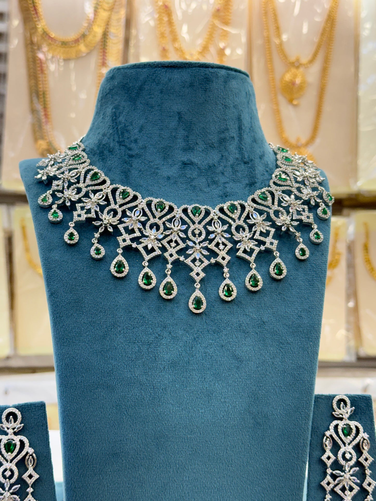Diamond Look AD Green Stone Choker