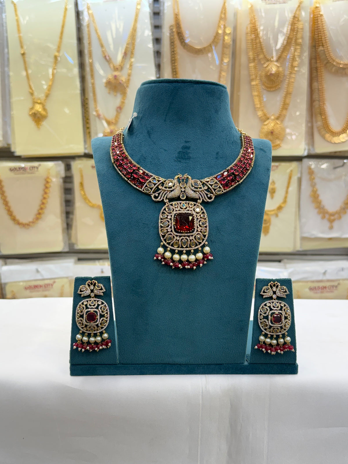 Victorian Sparkle Ruby Red Necklace