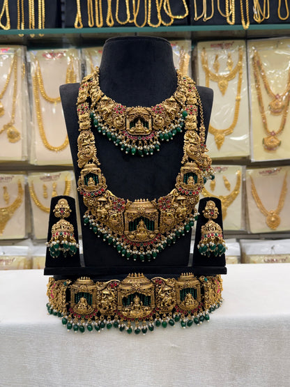 Classic Antique Heavy Green Beads Bridal Set