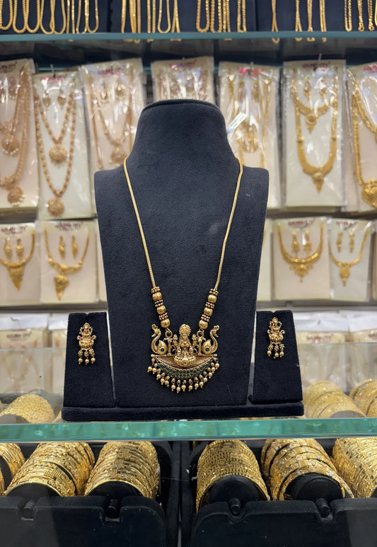 Antique Lakshmi Dollar Chain Green stone