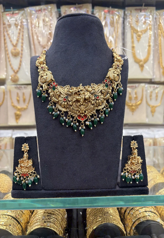 Krishna Design Green Beats Heavy Necklace