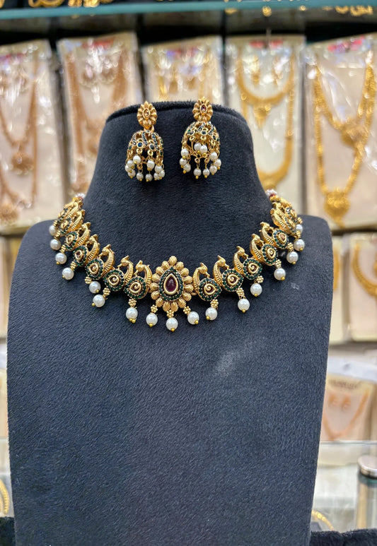Nagas Green Stone Work Necklace