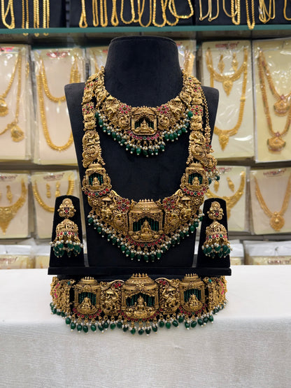 Classic Antique Heavy Green Beads Bridal Set