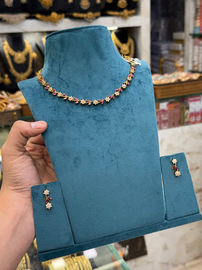 A.D stone Pink  Necklace