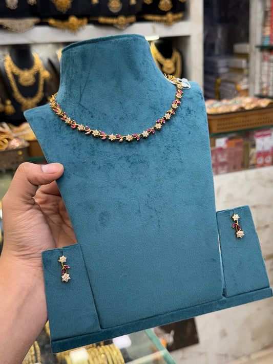 A.D stone Pink  Necklace