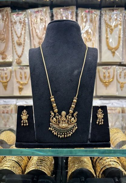 Antique Lakshmi Dollar Chain Green stone