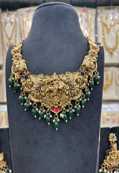 Krishna Design Green Beats Heavy Necklace
