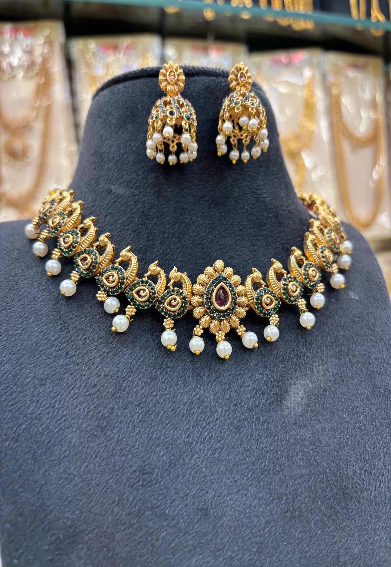 Nagas Green Stone Work Necklace