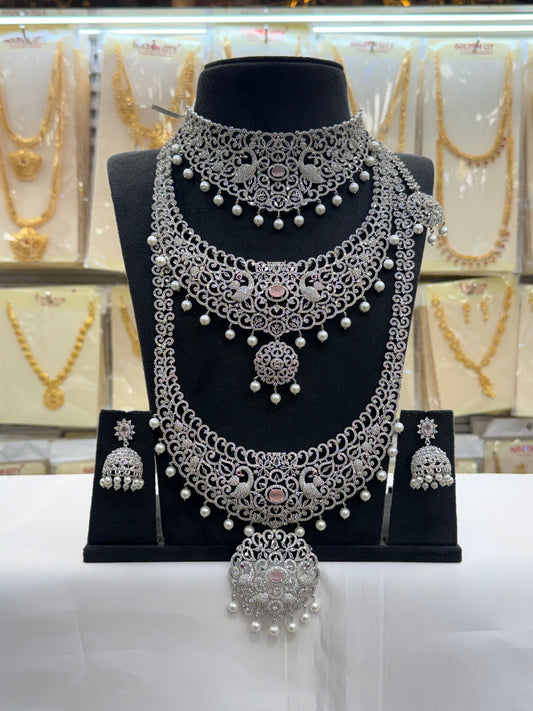 A.D Stone Pastel Pink Heavy Bridal Set