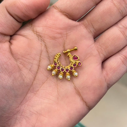 Antique Finish Ruby Nose Pin