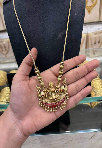 Antique Lakshmi Dollar Chain Red Stone