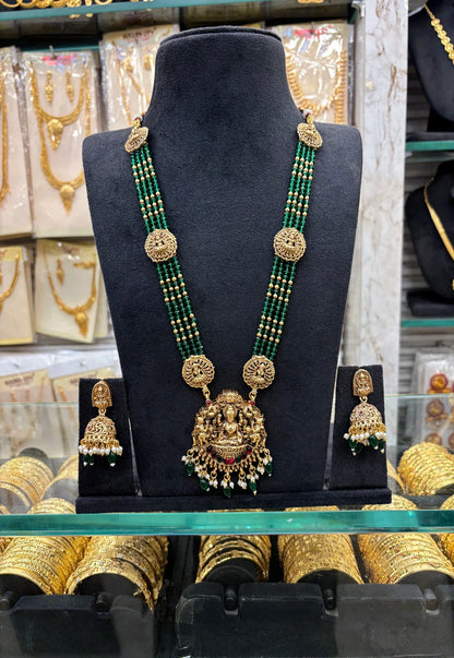 Green Beats Laxmi Pendant Tempe Stone Long Haram