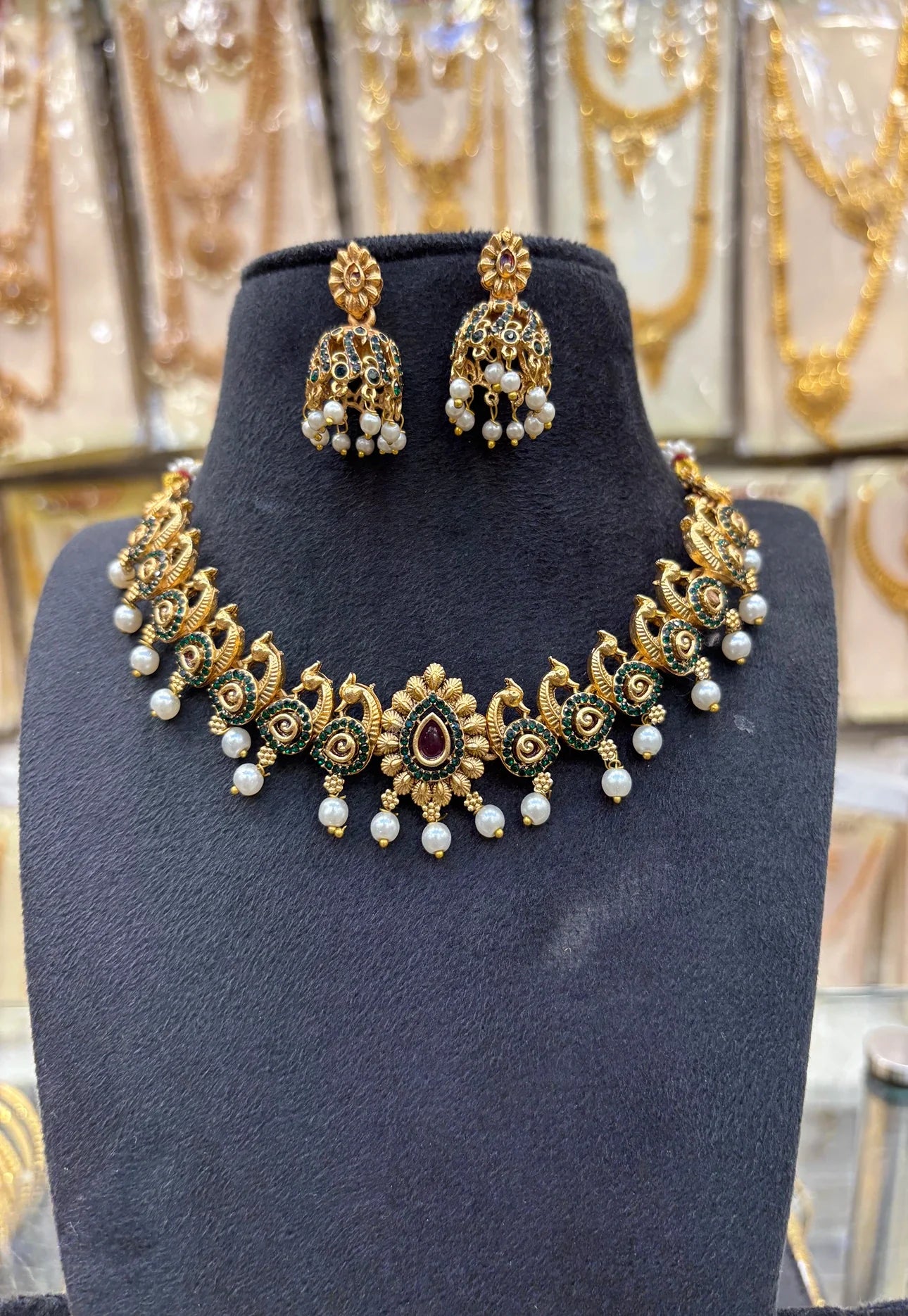 Nagas Green Stone Work Necklace