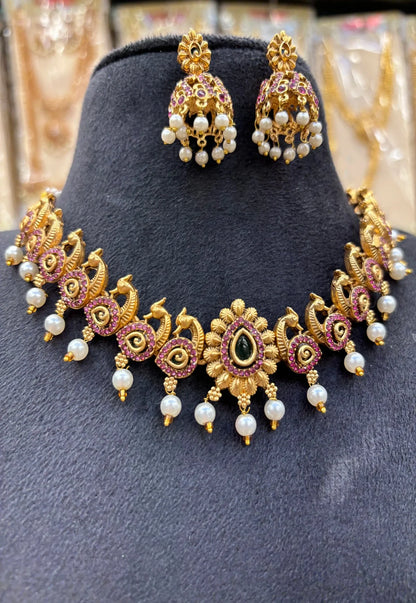 Nagas Lavender Stone Work Necklace