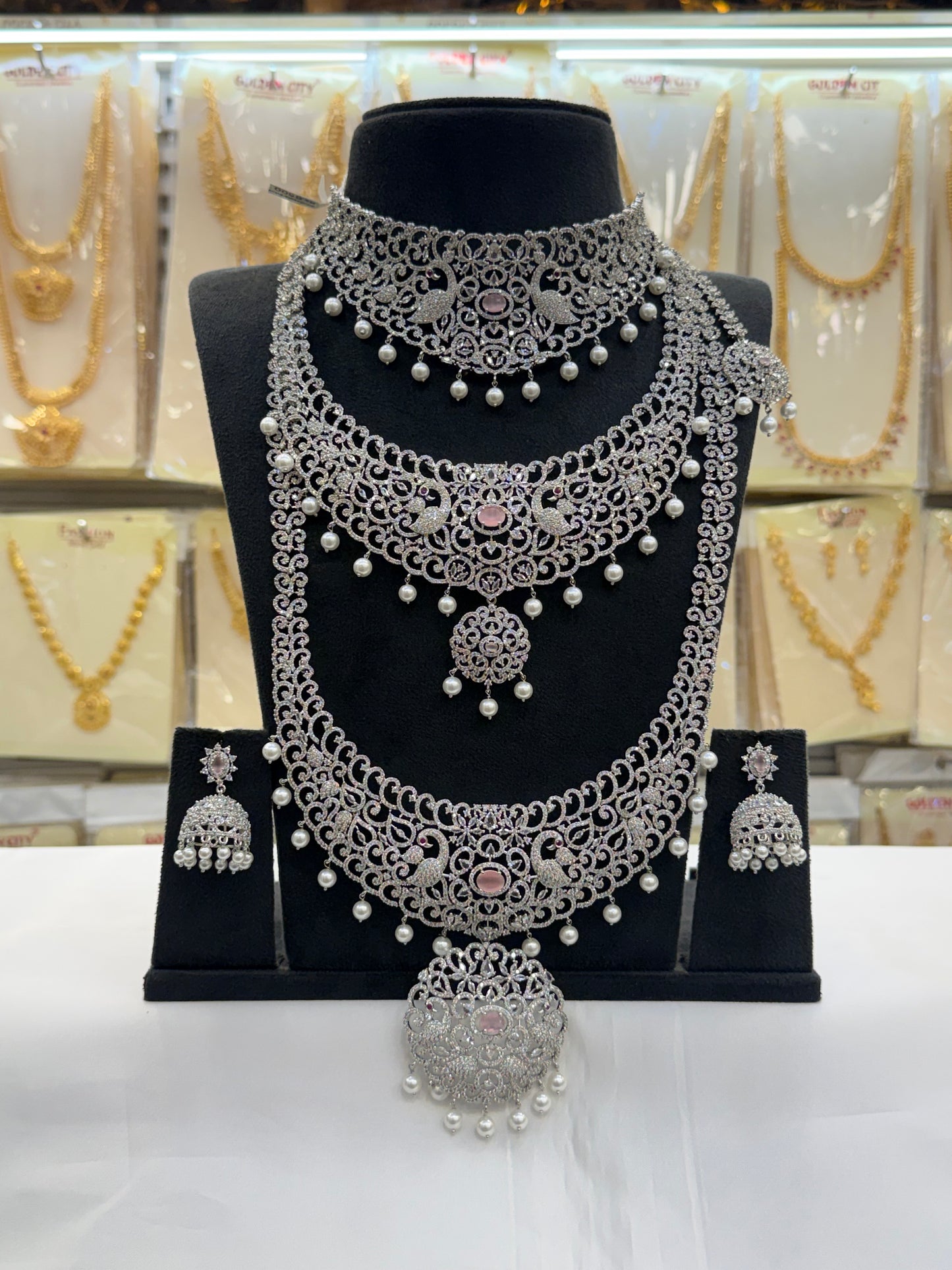 A.D Stone Pastel Pink Heavy Bridal Set