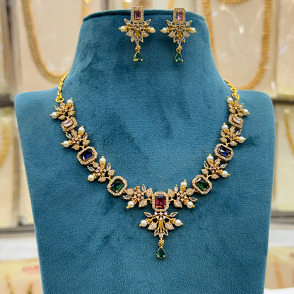 Minimal Luxe AD Necklace Multi Stone
