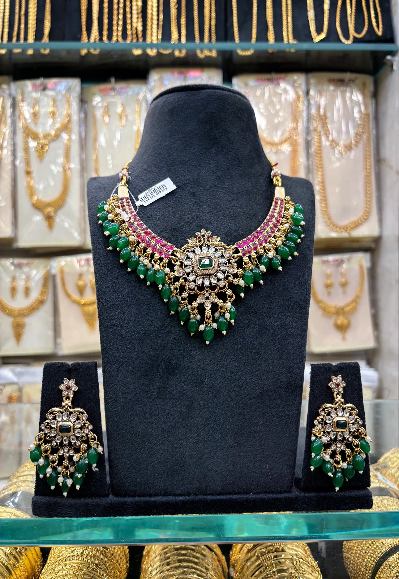 Antique Ruby Stone Green Beats Necklace