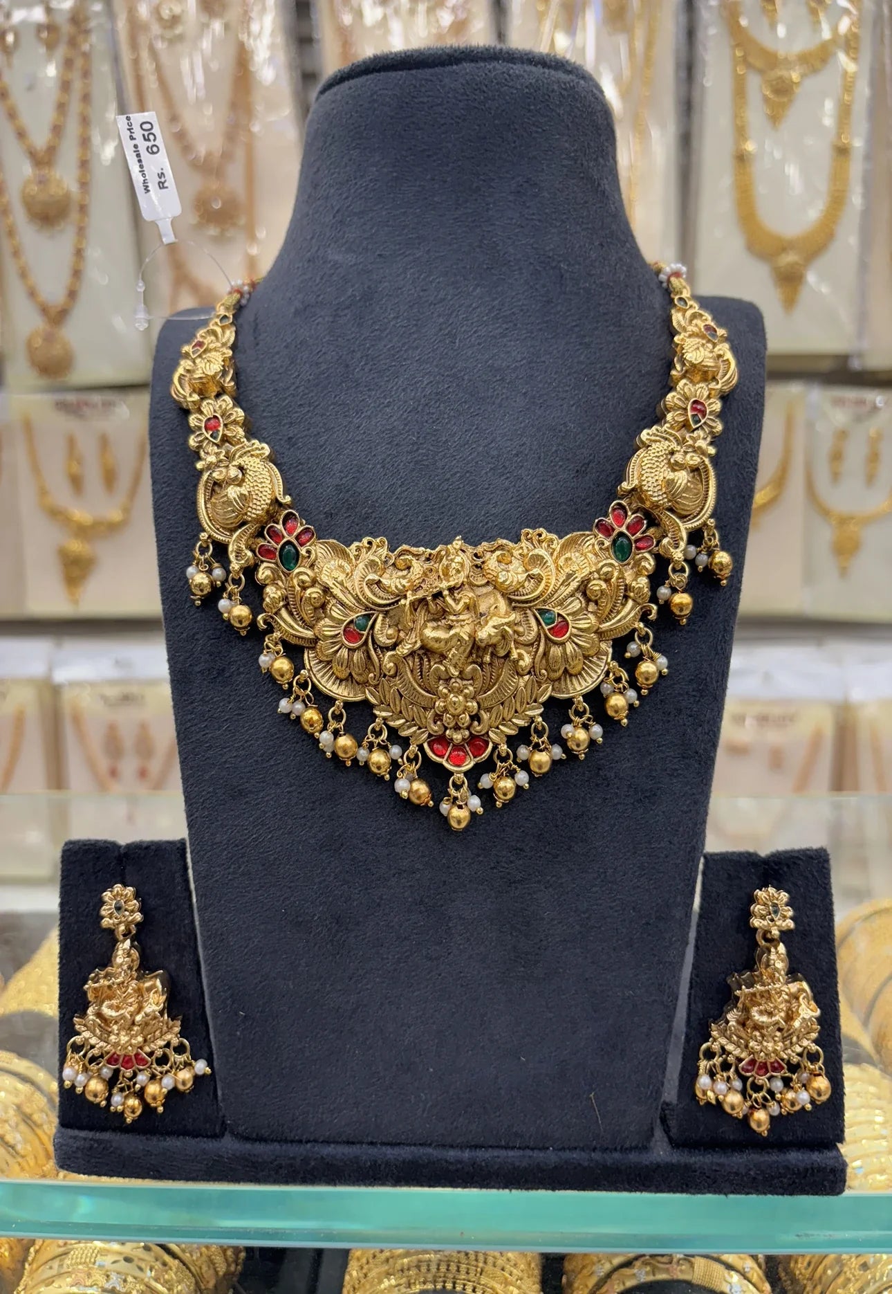 Krishna Design Gold beats Heavy Necklace