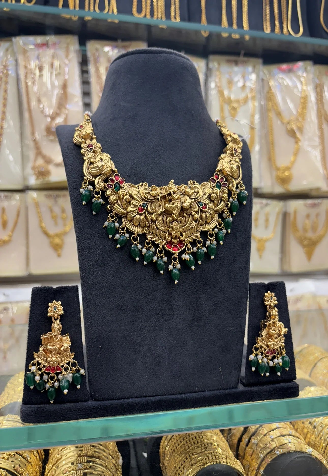 Krishna Design Green Beats Heavy Necklace
