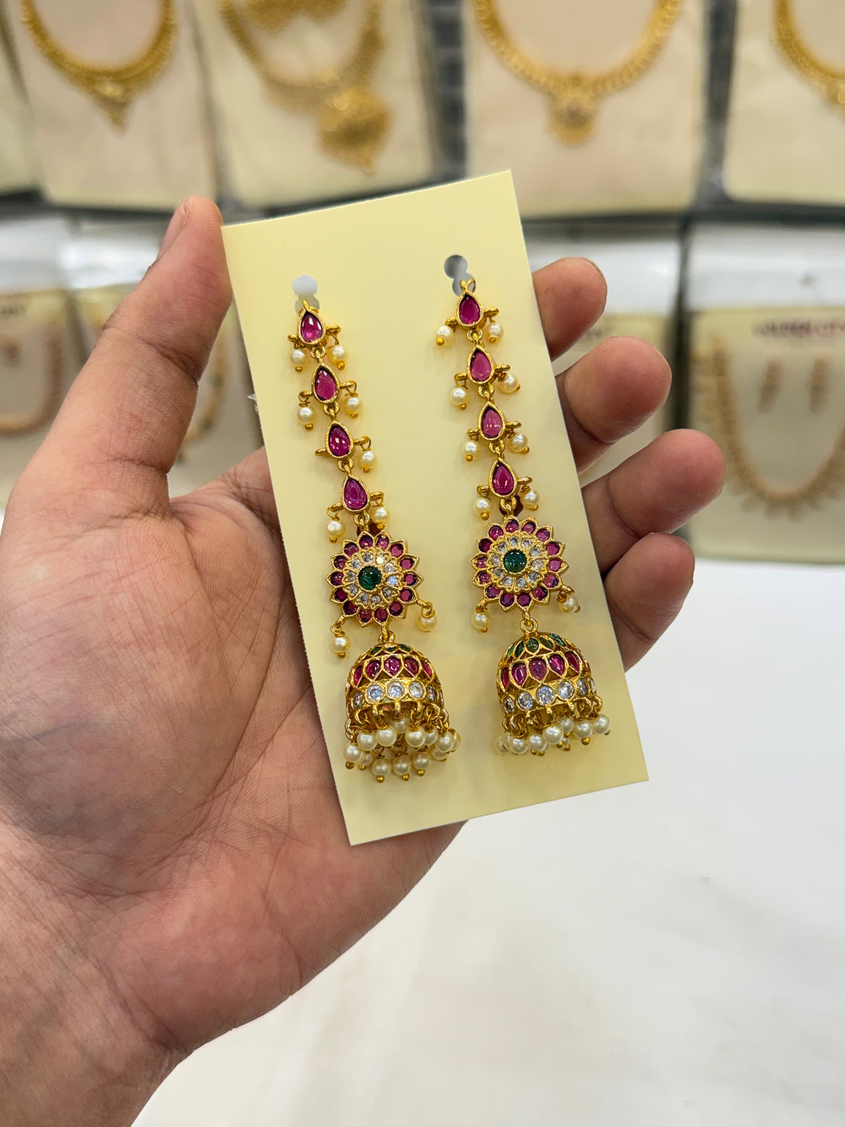 Beautiful Ruby Stone Jhumki & Mattel Set