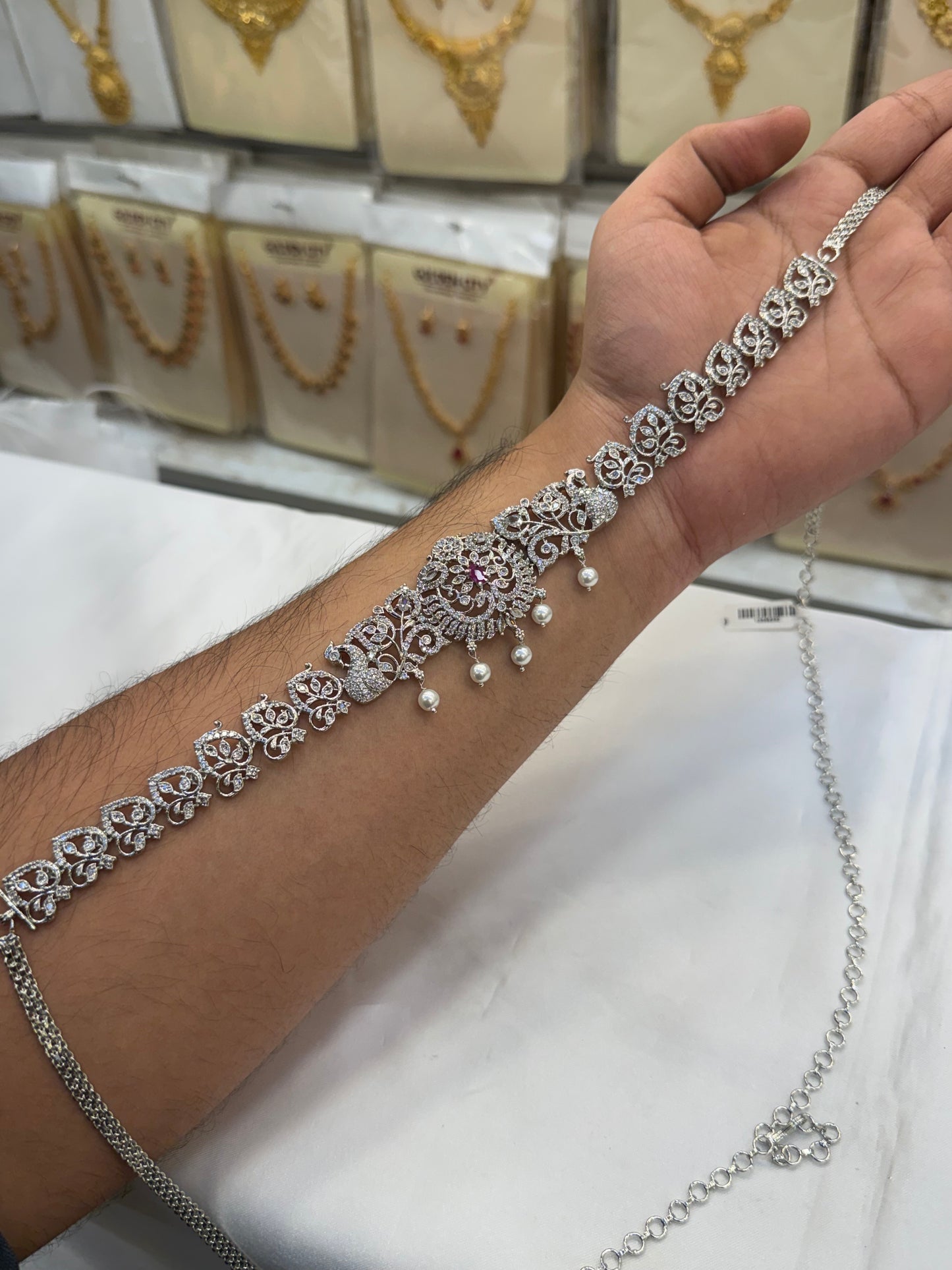 Elegant AD Pink Stone Hip Chain