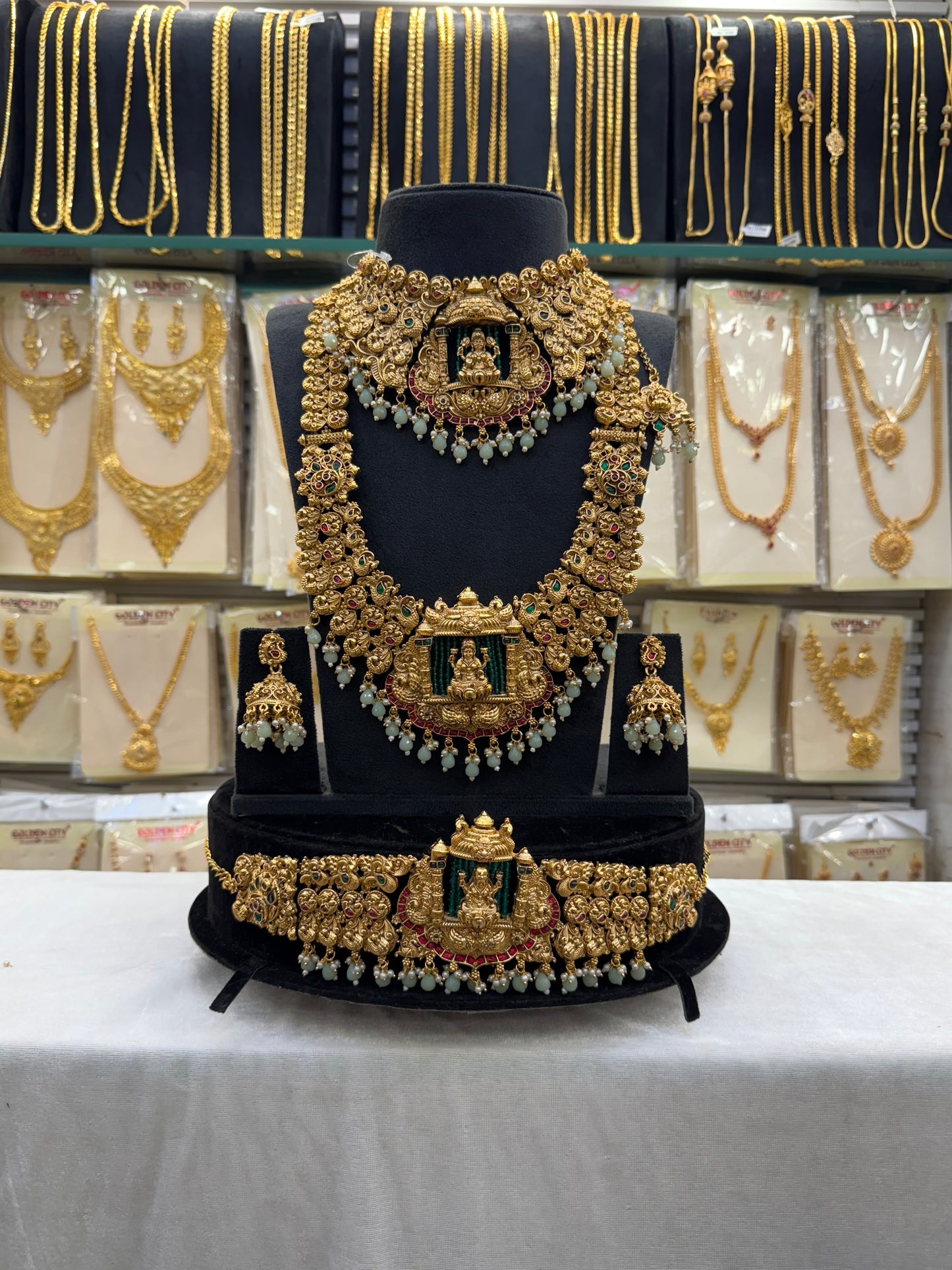 Antique Work Pastel Green Beats Bridal Set