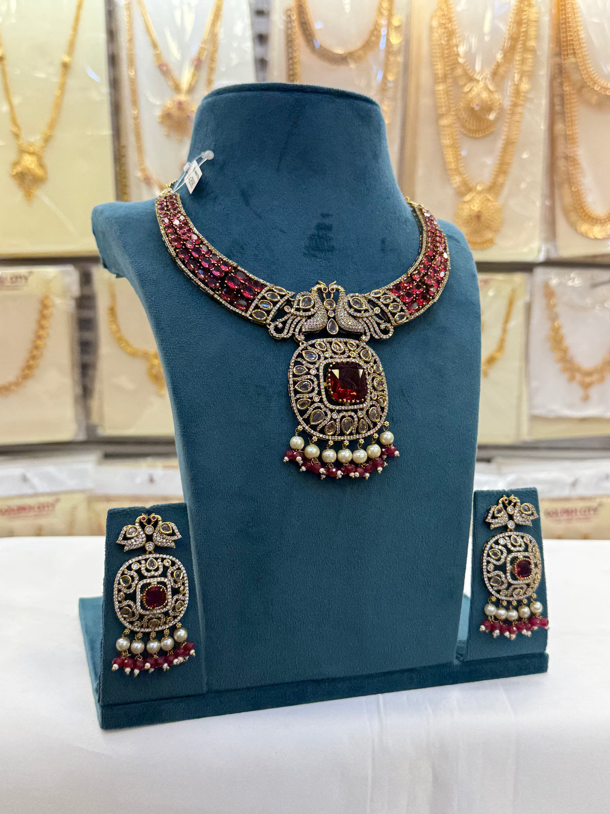 Victorian Sparkle Ruby Red Necklace