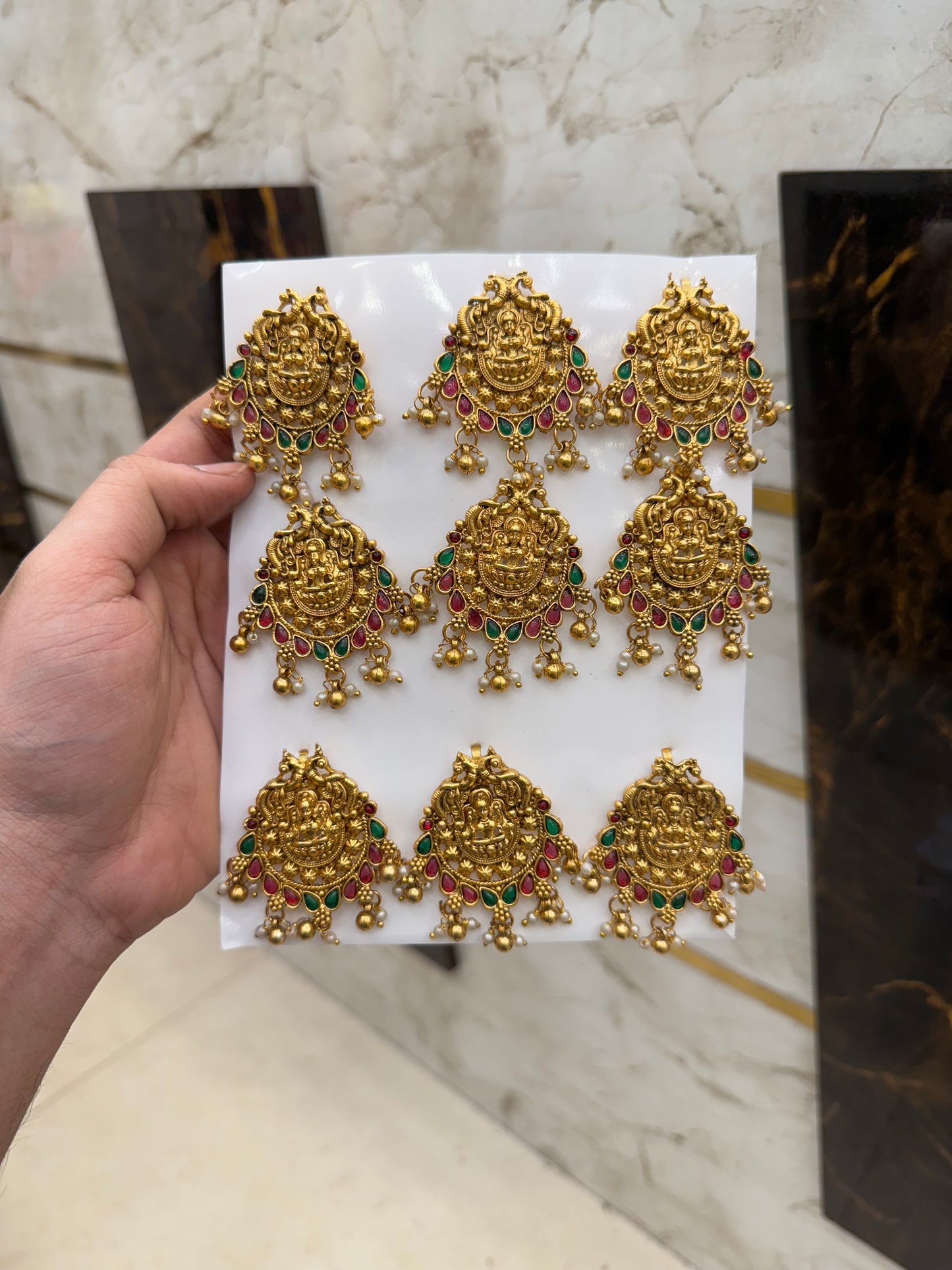 Antique Lakshmi Temple Stone Jada Bila 9 Pcs Set