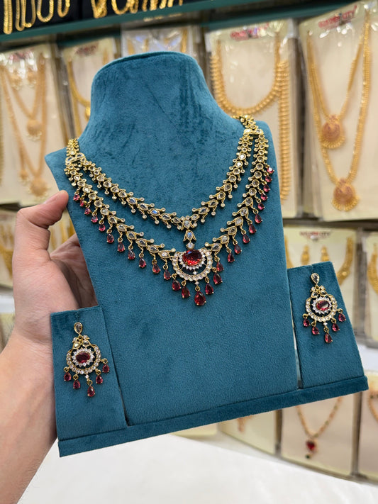 Victorian Wine Red Layered Necklace