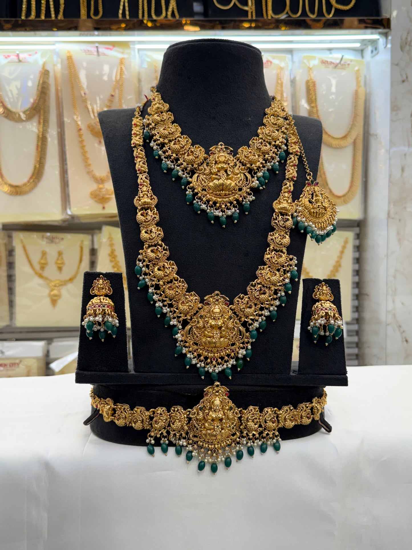 Green Kasu Beads Bridal Set