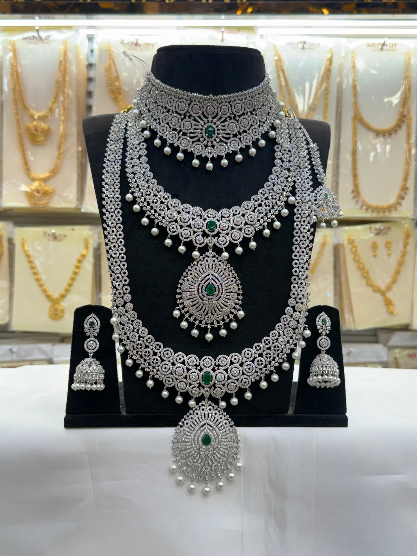 A.D Green Stone Heavy Bridal Set