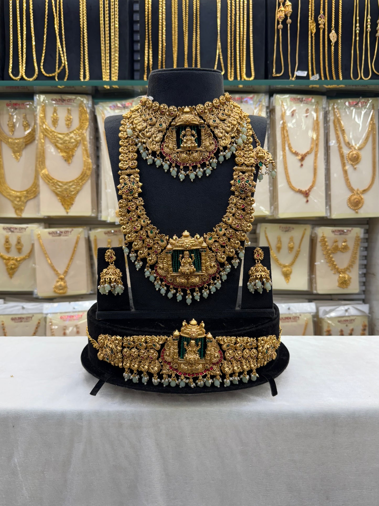 Antique Work Pastel Green Beats Bridal Set